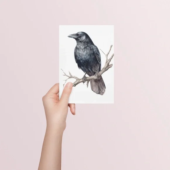 Watercolor Black Crow Wall Art Print Unframed - Black Bird Illustration Artwork - Picture 5 of 6